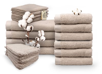 Miss Towels - Familieset - Camel - 5 Sterren Hotelkwaliteit Handdoeken - Badlakens - Gastendoekjes - Washandjes - 6+4+4+6 stuks - Made in Portugal