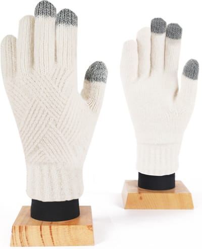 Dames winter dubbellaags touchscreen gebreide handschoenen, 23*8cm fluwelen en verdikte koudebestendige fiets warme handschoenen, volledige vinger elastische gebreide warme handschoenen, elastische manchet winter handschoenen - Wit
