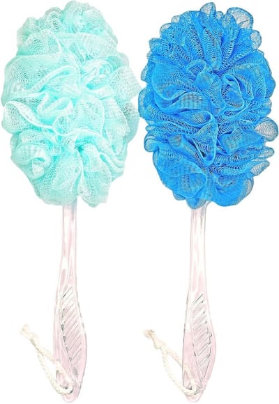 Douche Borstel - Bad Spons Stok - Huid Reiniging - Lange Handgreep - 47 cm - Blauw Groen