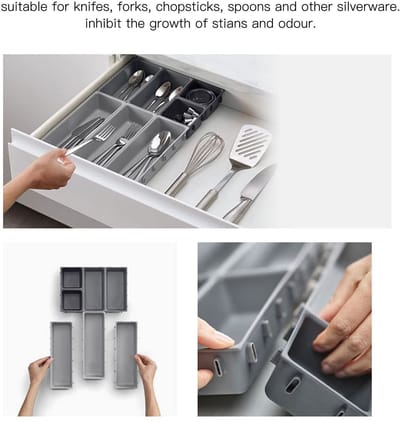 Dailygoods- Lade Organizer Grote Capaciteit - Bestek Organizer - Kunststof - Milieuvriendelijk - 7 Compartimenten - Duurzaam - Bestekhouder