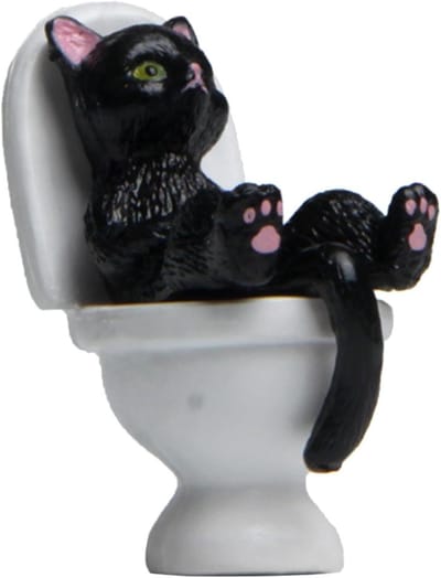 Kattenbeeldje Toilet - Miniatuur Kat - Interieur Decoratie - Grappig Design - 3.5 x 1.8 cm - Mix Kleur