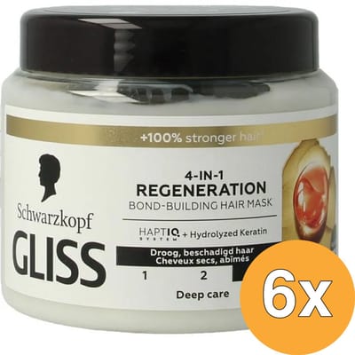 Gliss Total Repair - Haarverzorging - Haarmasker - Diepe Verzorging - Cocooning Muskusgeur - Vermindert Haarbreuk - Beschadigd en Droog Haar - Voordeelverpakking - 6x 400ml