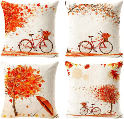 Dailygoods- Kussenhoezen 45 x 45 cm - 4 Stuks - Herfst Decoratie - Esdoornblad Motief - Linnenmateriaal - Voor Bank/Sofa - Decoratiekussens