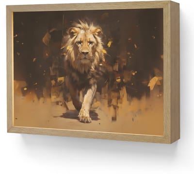 Wandlamp 40x30 cm - Oplaadbaar - Leeuw - Geschilderd - Abstract - Goud - Wandlampen binnen woonkamer - Slaapkamer lamp - Decoratieve nachtlamp - Vloerlamp draadloos