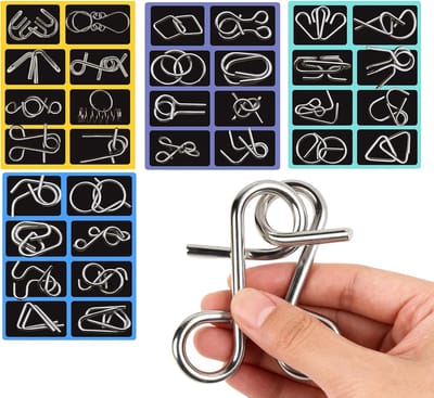 Metalen Puzzels - Hersenkrakers Set - Probleemoplossend Denken - 32 Stuks Variatie - 19 x 15 x 0.1 cm - Meerkleurig