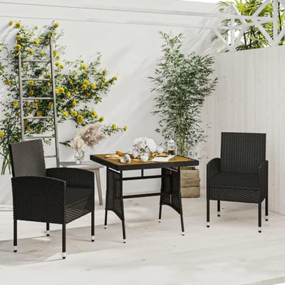 Tuin Eetgroep - Balkonmeubel Set - Buiten Eten - Waterdicht PE-Rotan - 3-delig - Zwart