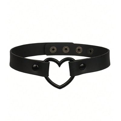 Collier Punk Gothique en Cuir PU Étoile Cœur Cloutée, Vêtement Décontracté de Fête Noël Saint-Valentin Collier Mode Cadeau black