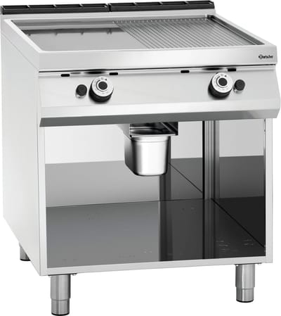 Bartscher Gas Bakplaat - 1/2 Geribbeld 1/2 Glad - 18kW - Serie 900 - Open Onderbouw - 800x900x900mm