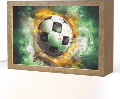 Nachtlampje 30x20 cm - Kinder lampje - Bal - Voetbal - Groen - Oranje - Rook - Tafellamp kinderkamer - Slaapkamer lamp - Bedlamp kinderen - Kinderlampje stopcontact - Wandlamp babykamer - Nachtlampjes