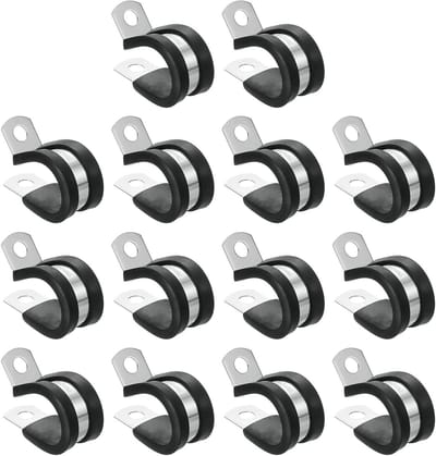 3/4 inch (18mm) Kabelklem, R-vormige Rubber Geïsoleerde Klem van 304 RVS voor Slang, Draad en Kabelinstallatie - 14 Stuks