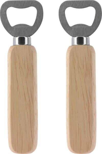 Excellent Houseware Flessenopener - 2x - RVS - eikenhout - 14 cm - bieropener