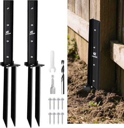 Hek Post Anker - Paal Versterker - Hek Reparatie - Stevig Gelegeerd Staal - 25x12cm - Zwart