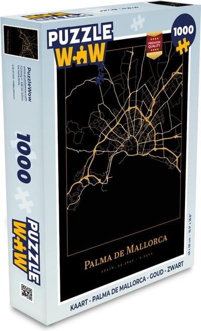 Puzzel Kaart - Palma de Mallorca - Goud - Zwart - Legpuzzel - Puzzel 1000 stukjes volwassenen