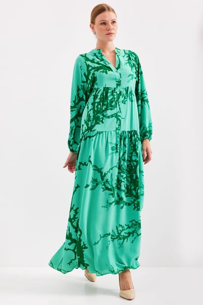 Geprinte V-hals Maxi-jurk