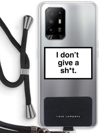 Case Company® - Hoesje met koord geschikt voor Oppo A94 5G hoesje met Koord - Don't give a shit - Telefoonhoesje met Zwart Koord - Bescherming aan alle Kanten en Over de Schermrand