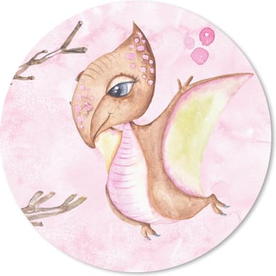 Muismat rond 20x20 cm - Mousepad Dino - Vleugels - Kinderkamer - Meisjes - Kinderen - Roze - Kids - Ronde muismatten