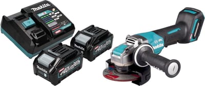 Makita GA 047 GM201 Accu haakse slijper 40 V max. 125 mm X-LOCK Brushless + 2x accu 4.0 Ah + lader