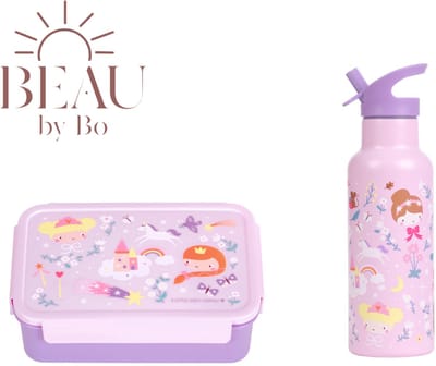 Bundel A Little Lovely Company Back to school set - Drinkfles XL RVS/Bentobox - Princesses