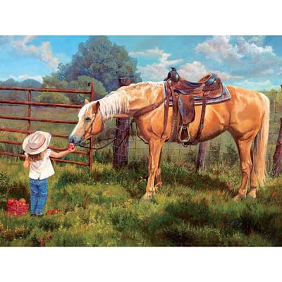 Peinture au Diamant Point de Croix Paysage Prairie Travail à l'Aiguille Enfant Nourrir Cheval Broderie Diamant 20X30CM
