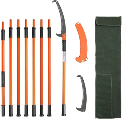 Knoptrimmer - Heggenschaar - Handmatige heggenschaar - 7,3-27 ft uitschuifbare boomsnoeier - Scherp stalen blad - Hoge takken trimmen - Handmatige takkenschaar - Oranje
