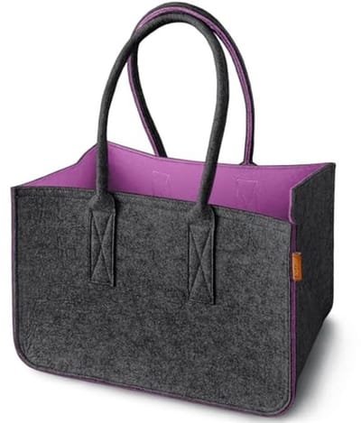 Grote Vilten Shopper met Handvat en Binnenzak - Duurzame Boodschappentas en Opbergmand - Donkergrijs/Paars, XL