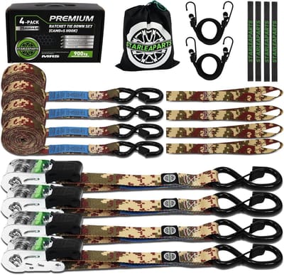 Spanbanden met Ratel - Polyester Camouflage - Breukvastheid tot 900 kg - Inclusief Bungee-touwen - Voor Vervoer en Verhuizing