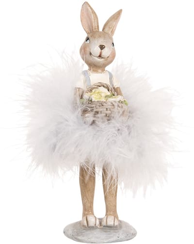 Clayre & Eef Decoratie Beeld Konijn 17 cm Beige Kunststof