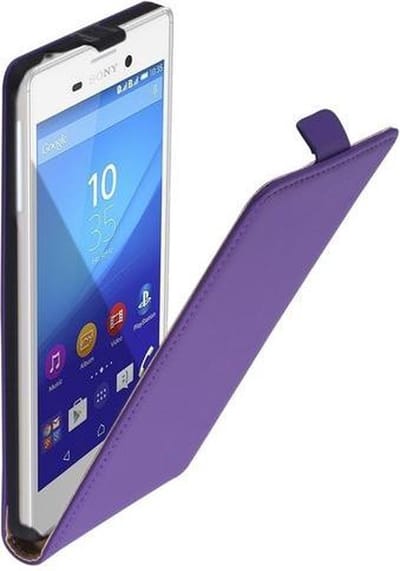 Lederen Flip Case Cover hoesje Paars Voor Sony Xperia M4 Aqua