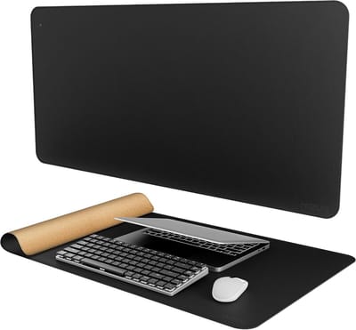 Zwarte Kurk en PU Leren Bureau Mat 100 x 50 cm - Ruime Werkstation Pad voor Thuiswerk, Glad Schuifoppervlak, Waterdicht Ontwerp, Perfect voor Schrijven en Typen