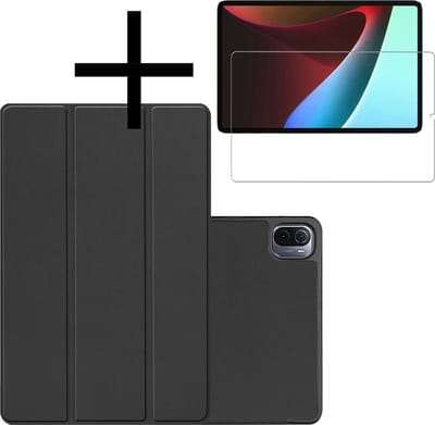 Hoes - Geschikt voor Xiaomi Mi Pad 5 - Met Screenprotector - Trifold Bookcase - Hard Cover - Hardcover Book Case - Tablet Hoesje - Zwart