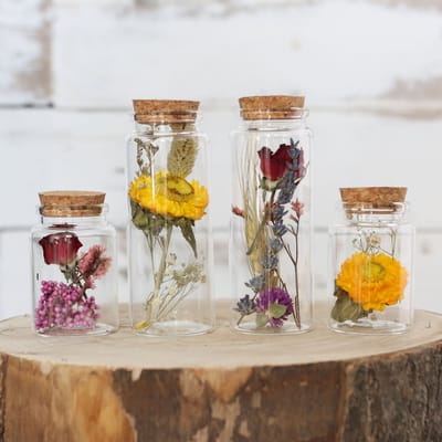 Comforder Droogbloemen in Glas - Gedroogde Bloemen Boeket met Vaas - Set van 4 - Inclusief Vaas - In Fles