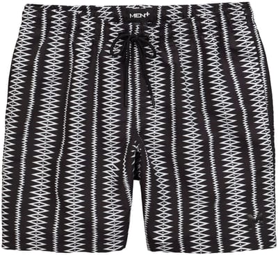 Men Plus - Heren - Zwemshort buikfit all-over print elastische tailleband - Zwart - Maat 3XL