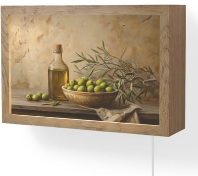 Wandlamp 30x20 cm - Oplaadbaar - Olijven - Stilleven - Vintage - Wandlampen binnen woonkamer - Slaapkamer lamp met kabel - Decoratieve nachtlamp - Vloerlamp snoer