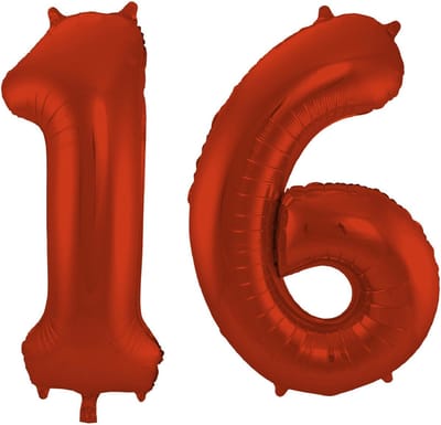 Folat Verjaardag Leeftijd folieballon - 16 jaar - rood - 86 cm - cijferballon groot