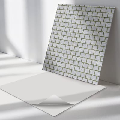 Wallfluent Vinyl Tegels - Bakstenen Muurpatroon Wand PVC Tegels - 30 cm x 30 cm - Grijs Vinyl Tegels - Set van 9 - Vierkant PVC Tegels - Texturen Plaktegels - Vinyl Tegels Zelfklevend - Plaktegels Keuken en Badkamer