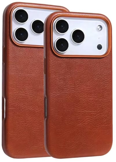 Super Stevig Lederen iPhone 17 Pro Hoesje | Duurzaam Beschermend Armor Telefooncover met Lens Bumper | Geschikt voor iPhone 17 Pro | Draadloos Opladen Ondersteund