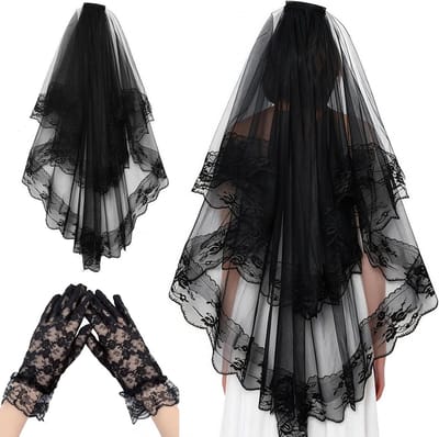 Elegante zwarte sluier kanten handschoenen voor bruiloft, Halloween, carnaval en cosplay outfits