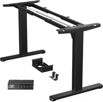 HUANUO Staand bureauframe met borstelloze motor, draagvermogen van 100 kg, elektrische poten voor sta-bureau, in hoogte verstelbaar bureauframe voor bureaubladen van 110 x 220 cm, alleen het frame voor zit-sta bureau.