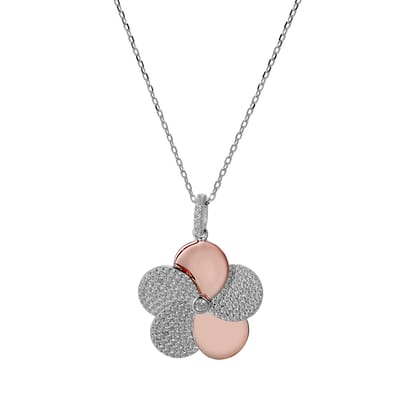 Orphelia SET-7452/50 - Juwelenset Flower: Ketting + Oorbellen + Ring - 925 Zilver Bicolor White/Rosé - Zirkonia - 42 cm / Ringmaat 50
