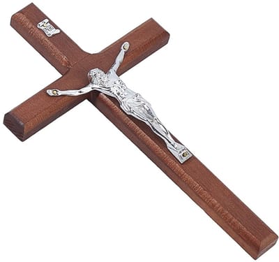 Dailygoods- Kruisbeeld Hout - Religieuze Muurdecoratie - Platina Hout - Beeldhouwwerk Jezus - 115 mm Breed - 202 mm Lang
