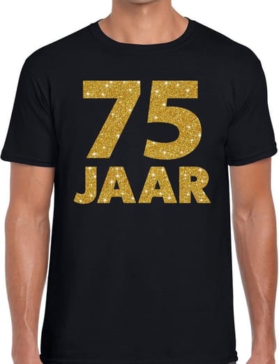 75 jaar goud glitter verjaardag t-shirt zwart heren - verjaardag / jubileum shirts S