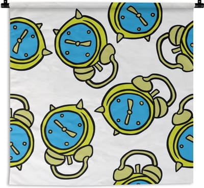 Wandkleed - Wanddoek - Wekker - Patroon - Cartoon - Slapen - 90x90 cm - Wandtapijt