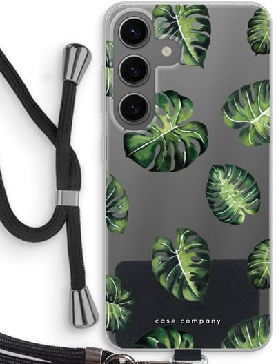 Case Company® - Hoesje met koord geschikt voor Samsung Galaxy S24 hoesje met Koord - Tropische bladeren - Telefoonhoesje met Zwart Koord - Bescherming aan alle Kanten en Over de Schermrand