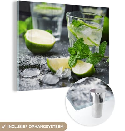 MuchoWow® Glasschilderij 120x90 cm - Schilderij acrylglas - Drank - Wijnglas - Fruit - Foto op glas - Schilderijen