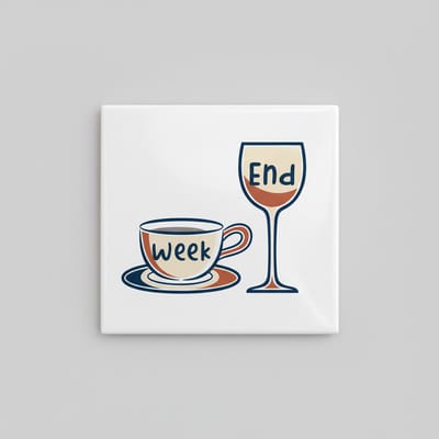 End of Week Koffie & Wijn Tekst Decoratieve Tegel 15×15 cm – Leuke Wandtegel voor Keuken, Bar & Weekend Decor