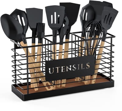 Cosensi- Keukenhulpmiddelenhouder Extra Groot - Keuken Organizer - 4 Compartimenten - Keukenorganizers - Keuken Organizer Aanrecht - Stijlvolle Opslag - Keukenorganizer