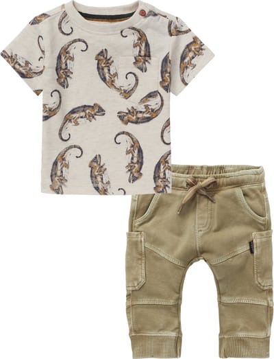 Noppies - Kledingset - 2delig - Broek Trenton Gothic Olive - shirt Tyenna Oatmeal - Maat 56