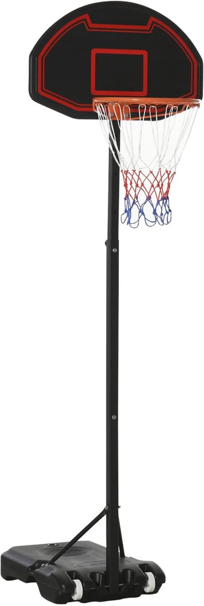 Basketbalstandaard 195-250 cm - Verstelbaar met Rollen - voor Kinderen 8-14 Jaar - Staal - Zwart