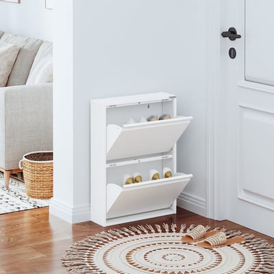 VEEHAUS Schoenenkast Metaal Smal Hoog, 2 Kleppen met Magnetische Sluiting, Wandmontage, Crème