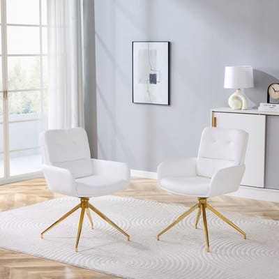 [Set van 2] Europese draaistoel in een lichtgewicht luxe design: Witte PU-coating + goudkleurige metalen poten, 360° draaibaar, set van 2 voor eetkamers / ontspanningsruimtes.